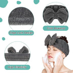 Shintop Makeup Headband Soft Carol Fleece Spa Headband with Cute Bow Elastic Headwear for Washing Face Skincare Facial Mask Showers（Grey）
