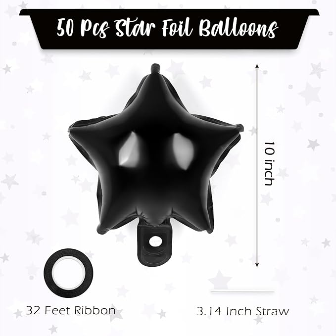 50 Pcs Star Balloons, 10 Inch Black Star Foil Balloons, Stars Shaped Balloon - Image 2