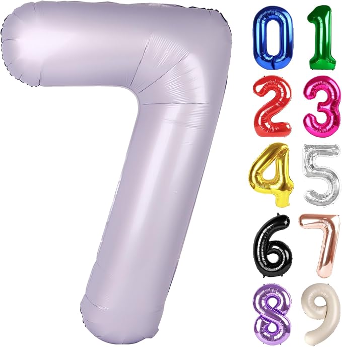7 Balloon - Lilac Birthday Number Balloons, 40 Inch Decorations Men Women | by ALPHADELTAPI