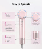 Hair Dryer,150000 RPM Blow Dryer with 500M Negative Ions, Lightweight Ionic Travel Hair Dryer with Magnetic Diffuser & Nozzle for Fast Drying, Low Noise Brushless Motor for Salon & Home Use,Pink
