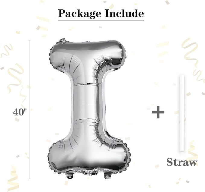 40 inch Silver Letter I Balloon, Big Size Alphabet Foil Mylar Helium Balloons - Image 2
