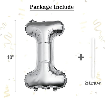 40 inch Silver Letter I Balloon, Big Size Alphabet Foil Mylar Helium Balloons - Image 2