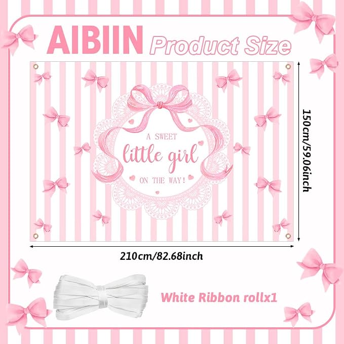 AIBIIN A Sweet Little Girl is on The Way Photography Background | Pink Bow - Image 2
