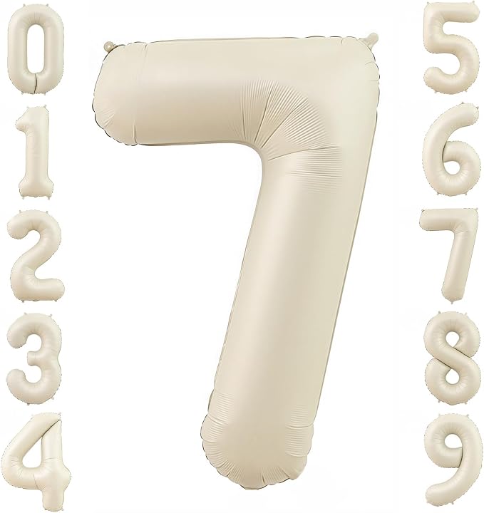 Cream 7 Balloon Number 40 Inch Cream White Number 7 Balloon Helium Mylar 7 by BBPOOL