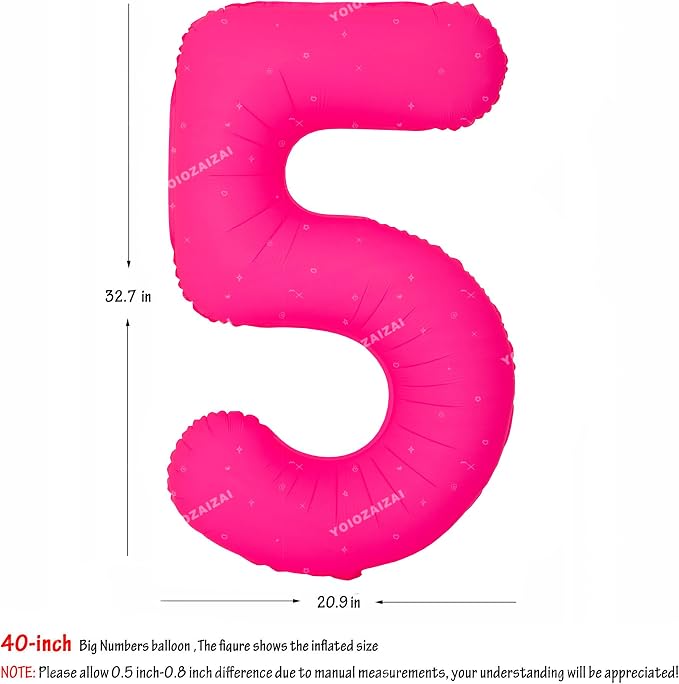 40IN Fluorescent Pink Number 5 Balloons Glow In The Dark Pink Balloon | - Image 2