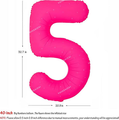 40IN Fluorescent Pink Number 5 Balloons Glow In The Dark Pink Balloon | - Image 2