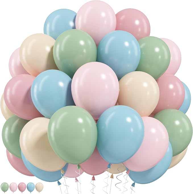 Pink Blue Green Balloons, 12 inch Dusty Green Pale Pink Beige Balloons by Togvu