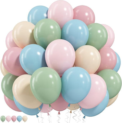 Pink Blue Green Balloons, 12 inch Dusty Green Pale Pink Beige Balloons by Togvu