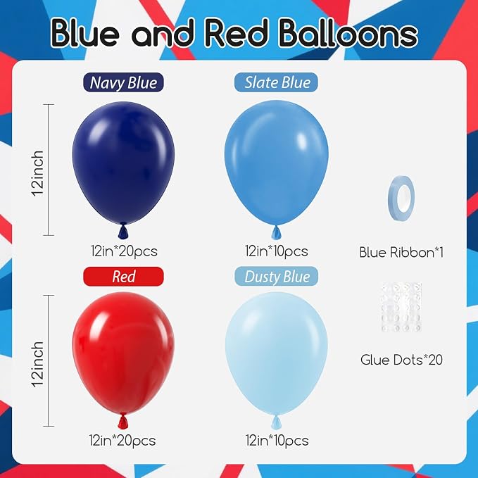 60pcs Red and Blue Balloons 12inch - Image 3