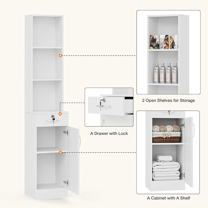 Wall Mount Salon Stations for Hair Stylist, Hair Salon Storage Cabinet, Beauty Barber Station with Lockable Drawer, Shelves, Storage Cabinet, White