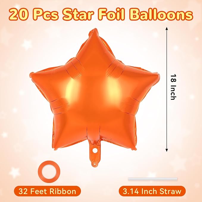 20 Pcs Orange Star Balloons, 18 Inch Star Foil Balloons, Stars Shaped Balloon - Image 2