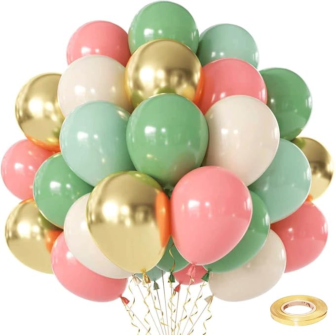 Zesliwy Sage Green Pink Gold Balloons, Party Decor | Mint Green Sand White Gold by Zesliwy