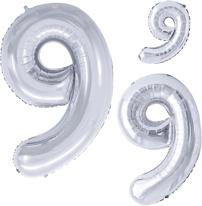 Silver Foil Balloons Number 9, Huge Number Balloons by GOER
