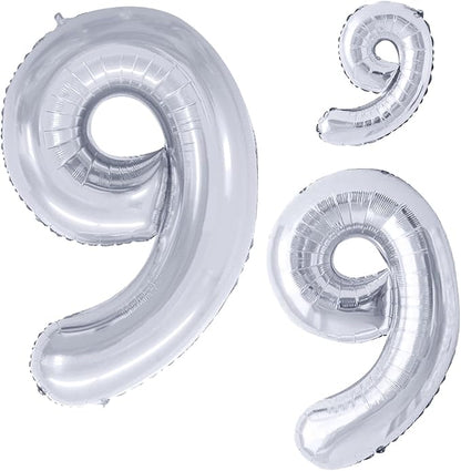 Silver Foil Balloons Number 9, Huge Number Balloons by GOER