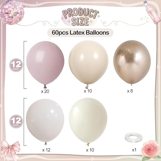 Dusty Pink Beige Balloons, Metallic Gold Nude Cream Balloon - Image 2