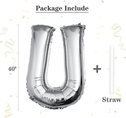 40 inch Silver Letter U Balloon, Big Size Alphabet Foil Mylar Helium Balloons - Image 2
