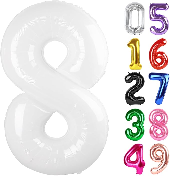 White Number 8 Balloon 40 Inch, 8th Birthday Party Decorations Men Women | Foil by IWERP