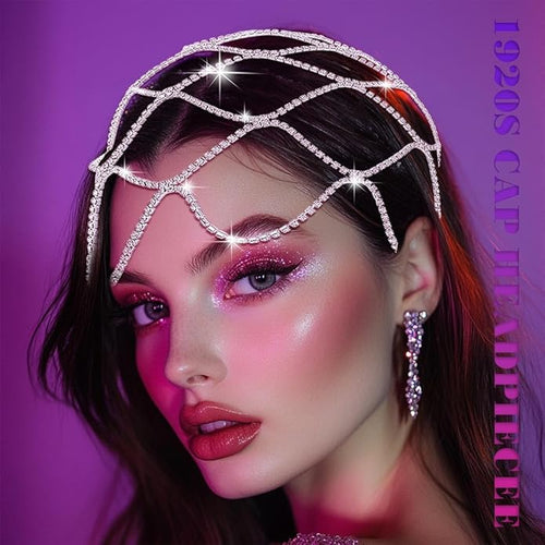 1920s Rhinestone Head Chain Jewelry Flapper Cap Headpieces Costume Hair Accessories for Women