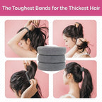 Burlybands Large Hair Ties for Thick, Heavy or Curly Hair - Non-Slip, Non-Damage, Seamless Women's Ponytail Scrunchies - Dk Gray, 8 Pcs