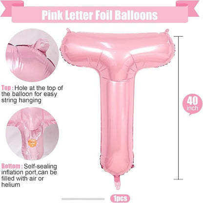 Pink Letter T Balloons, 40 Inch T Letter Balloon Light Pink, A to Z Alphabet - Image 2