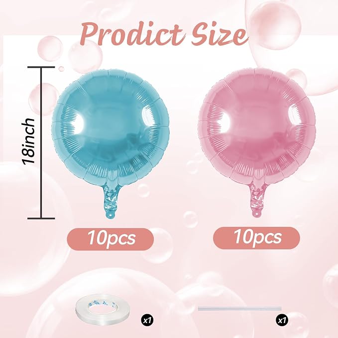 20PCS 18 Inch Round Foil Balloon, Light Blue Pink Round Shaped Balloons - Image 2