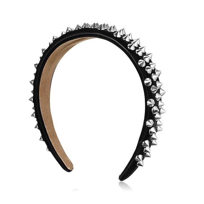 Spiked Headband, Punk Studded Rivet Rock Hair Hoop For Women, Gothic Black Spiked Headpiece