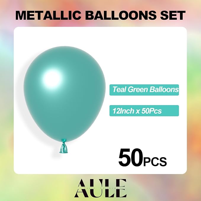 AULE 50Pcs Metallic 12 Inch Teal Green Chrome Helium Shiny Balloon | Perfect - Image 5