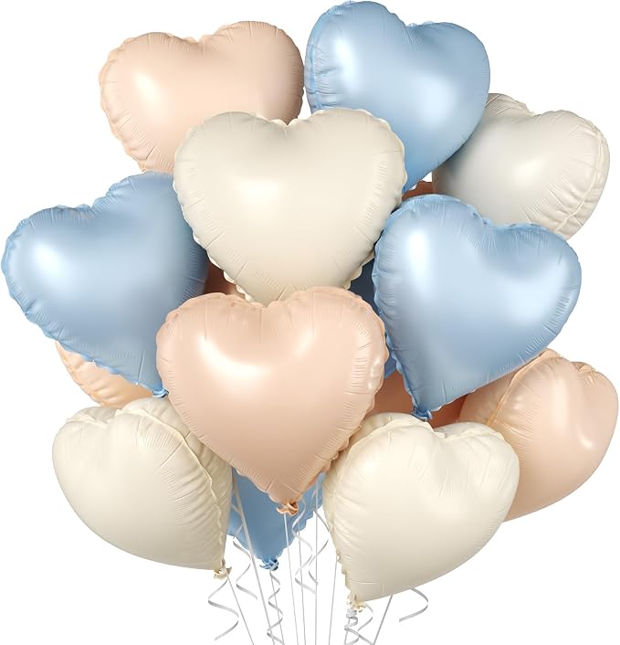 Baby Blue Heart Balloons, 18 Inch Apricot Cream Sand White Nude Foil Balloons by BIAPIAN