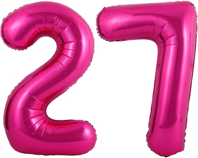 Hot Pink 27 Number Balloons, 40 Inch Giant Number 27 Balloons Foil Mylar Helium by Lovoir