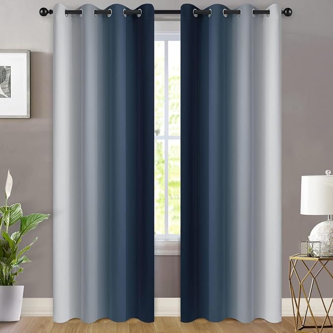 Yakamok Ombre Curtains Navy Blue and Greyish White - Image 2