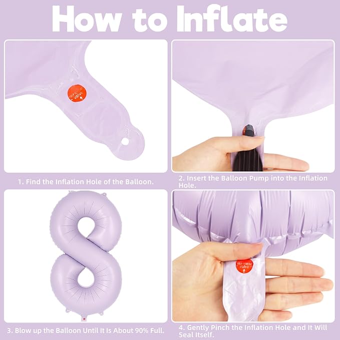 Light Purple Number 8 Balloon, 40 Inch Big Large Foil Helium Number Balloons - Image 7