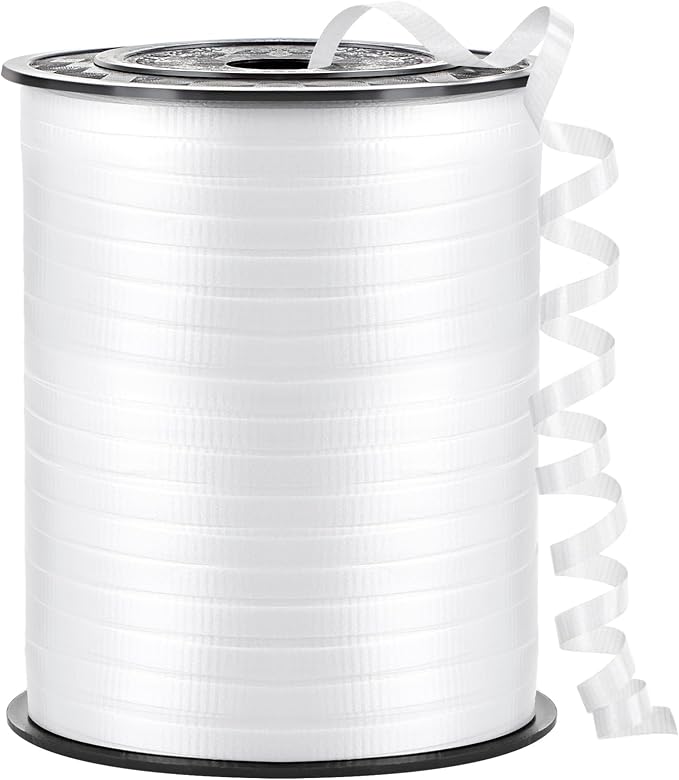 White Curling Ribbon, 500 Yards, 1/5 Inch | by CLUEWR