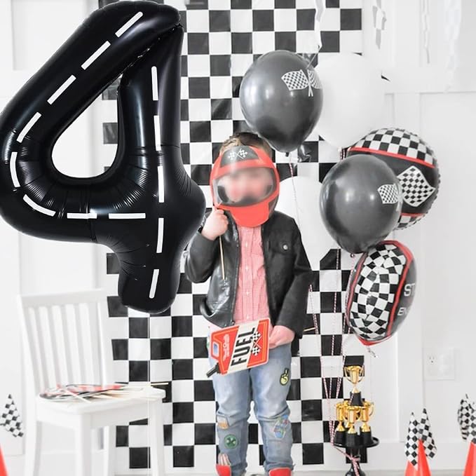 TONIFUL 40 Inch Large Race Car Number 4 Balloon 4th Birthday Decorations | 4th - Image 4