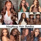 28 30 32 Inch Color 4 Body Wave Bundles Brown Human Hair Bundles Niegmeag Peruvian Virgin Remy Hair Extensions Double Weft Dark Brown Body Wave Bundle
