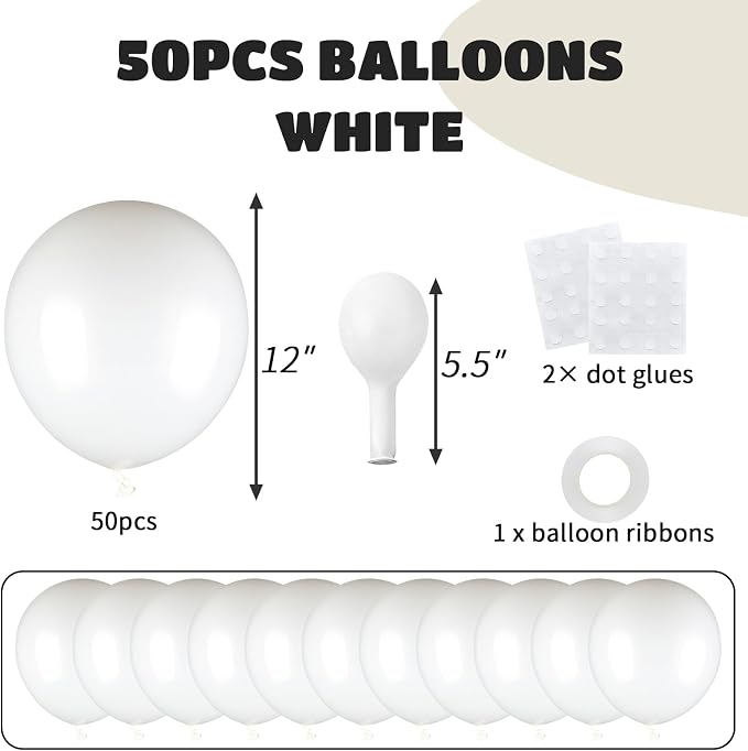 50pcs White Balloons 12 Inch, Premium Matte Thick Latex Party Balloons - Image 2