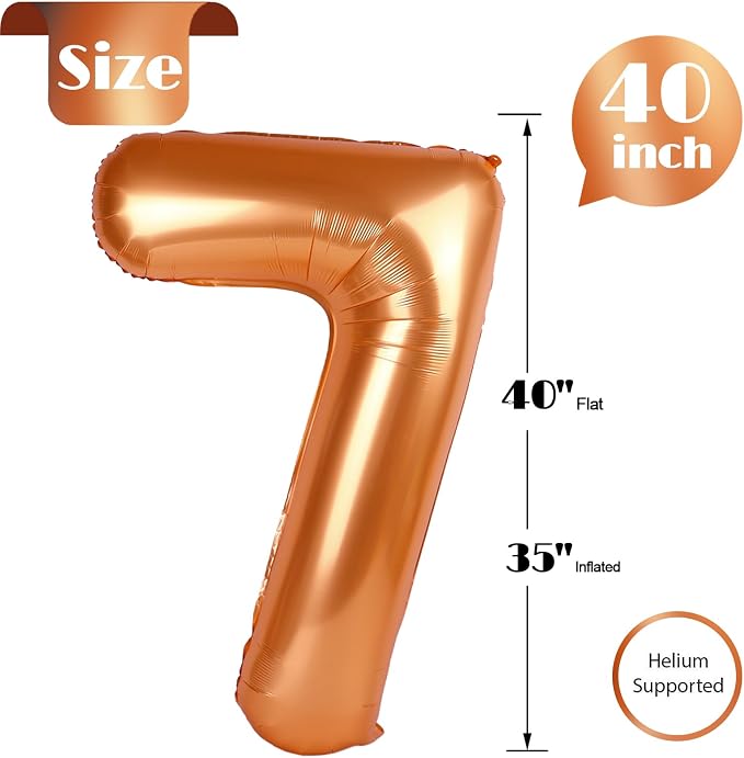 Orange Number 7 Balloon 40 Inch, 7th Birthday Party Decorations Men Women | - Image 5
