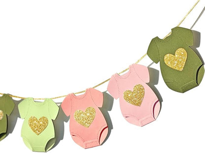 Letjolt Green Pink Baby Shower Garland Gender Reveal Banner 9 Pcs | Pre-Strung by Letjolt
