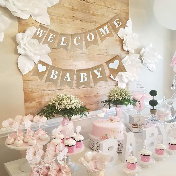 Baby Shower Banner, Welcome Baby Sign, Pre Strung Burlap Gender Reveal Banner - Image 4