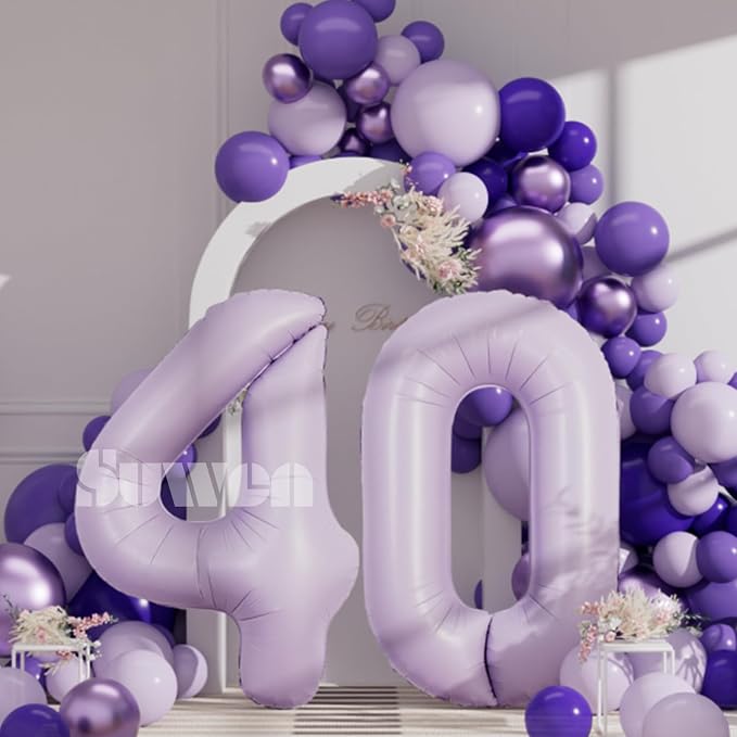 SUWEN 40 Inch Light Purple Lavender Big 40 Balloon Number Foil Helium 0-9 | - Image 4