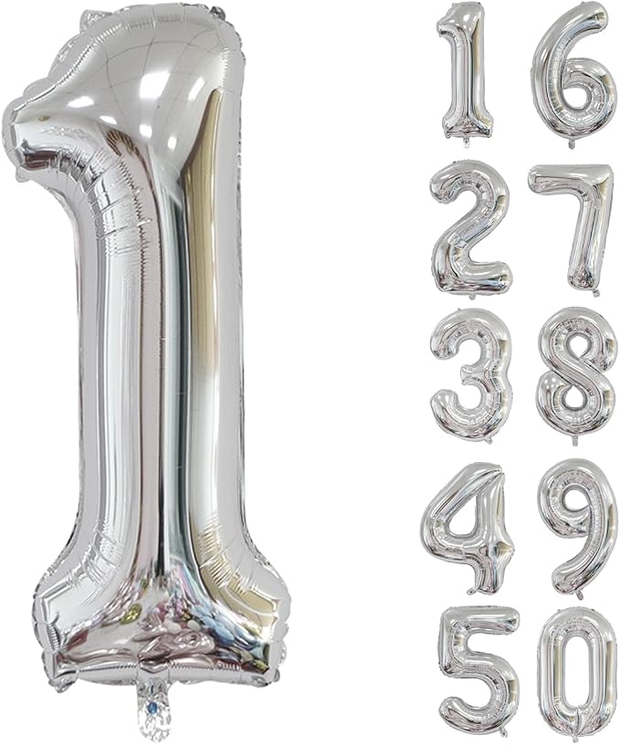 40 inch Silver Number Balloon Giant Foil Helium Balloons Silver Number 1 Balloon by Yeodong