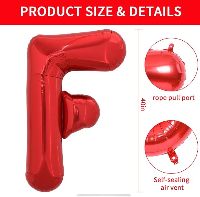 TONIFUL 40 Inch Large Bright Red Letter Balloons A-Z, Giant Jumbo Helium Foil - Image 2