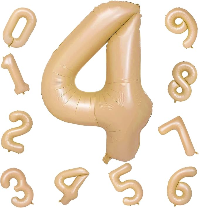 Nude Balloon Number 4, 40 Inch Large Self Inflating Brown Foil Number Balloons - Image 9