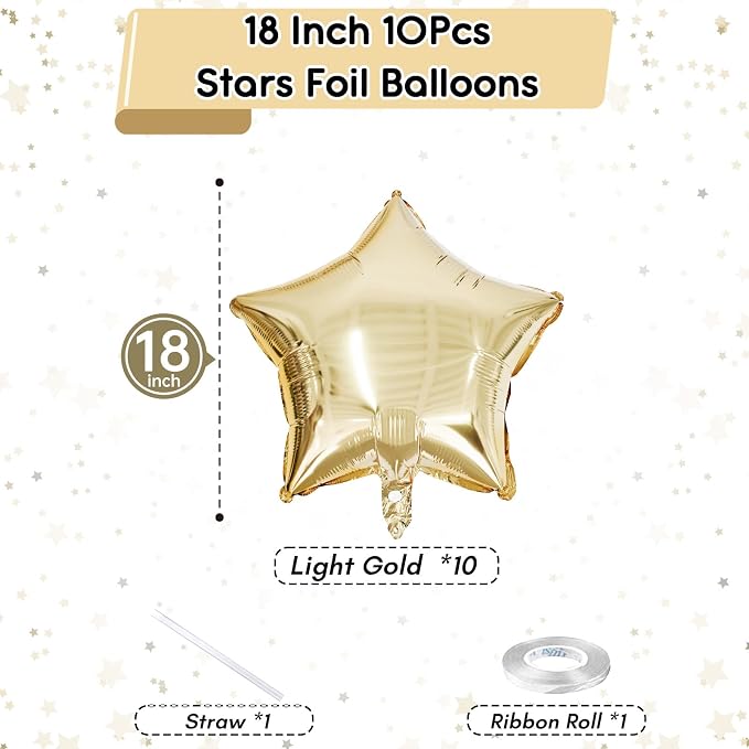 Gold Star Foil Balloons, 18 Inch Light Gold Stars Shape Foil Helium Balloons - Image 2