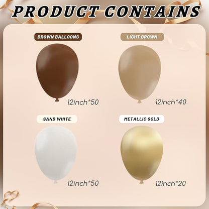 160Pcs 12 Inch Brown Light Brown Tan Sand White Metallic Gold Latex Balloons - Image 2