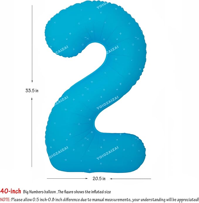 40 IN Blue Birthday Number 2 Balloons Fluorescent Blue Helium Foil Balloon | - Image 2