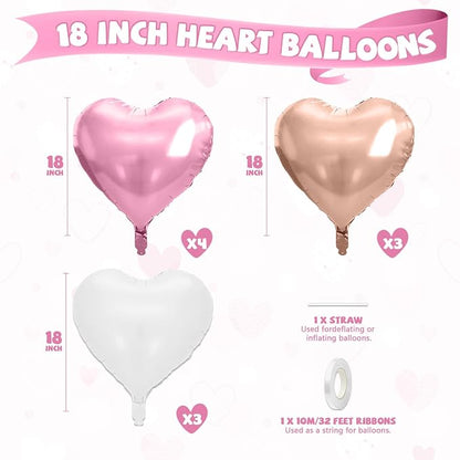 Rose Gold Heart Balloons, 18 Inch Rose Gold and White Foil Balloons Helium - Image 2