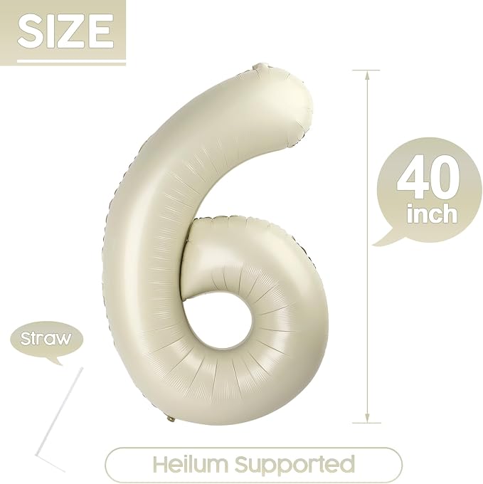 6 Balloon - Cream Birthday Number Balloons, 40 Inch Decorations Men Women | - Image 5