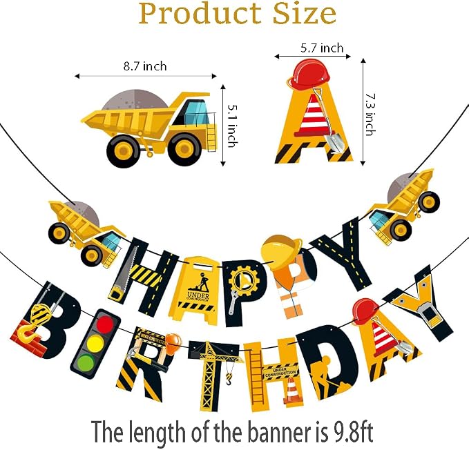 Happy Birthday Banner Construction Party Decorations, Vehicle Truck Birthday - Image 3