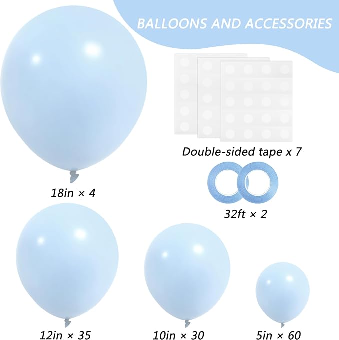RUBFAC Blue Balloons 129pcs, Pastel Light Blue Balloon Different Sizes 18 12 10 - Image 2