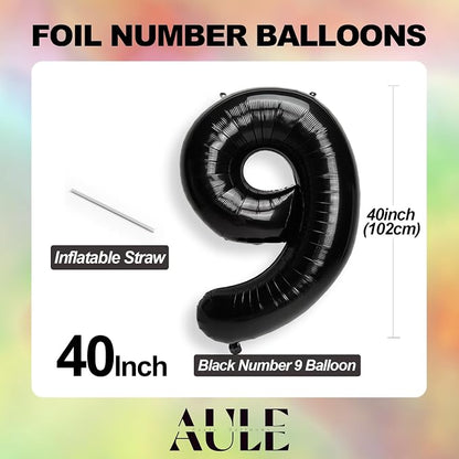 AULE 40 Inch Black Number Balloon 9 Foil 0-9 Birthday Big Numbers | Birthday - Image 5